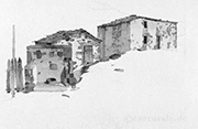 alte Landhäuser Bauernhäuser Italien Toskana, Sambuca Pistoiese Campaldaio, Dorfplatz mit Brunnen