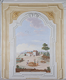 Landgüter Toskana,Villa Fattoria Montefoscoli, Wandmalerei mit Bauernhaus